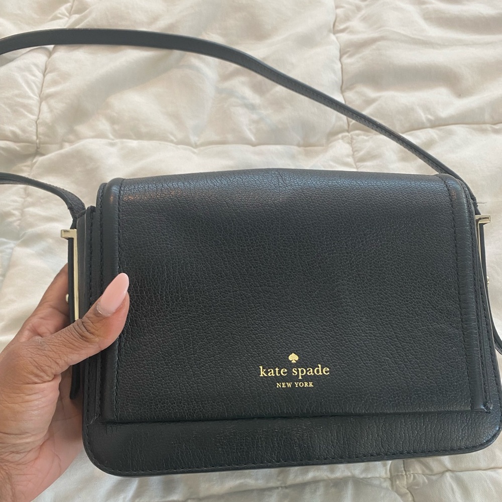 Kate Spade NY black and gold crossbody pebble leather purse